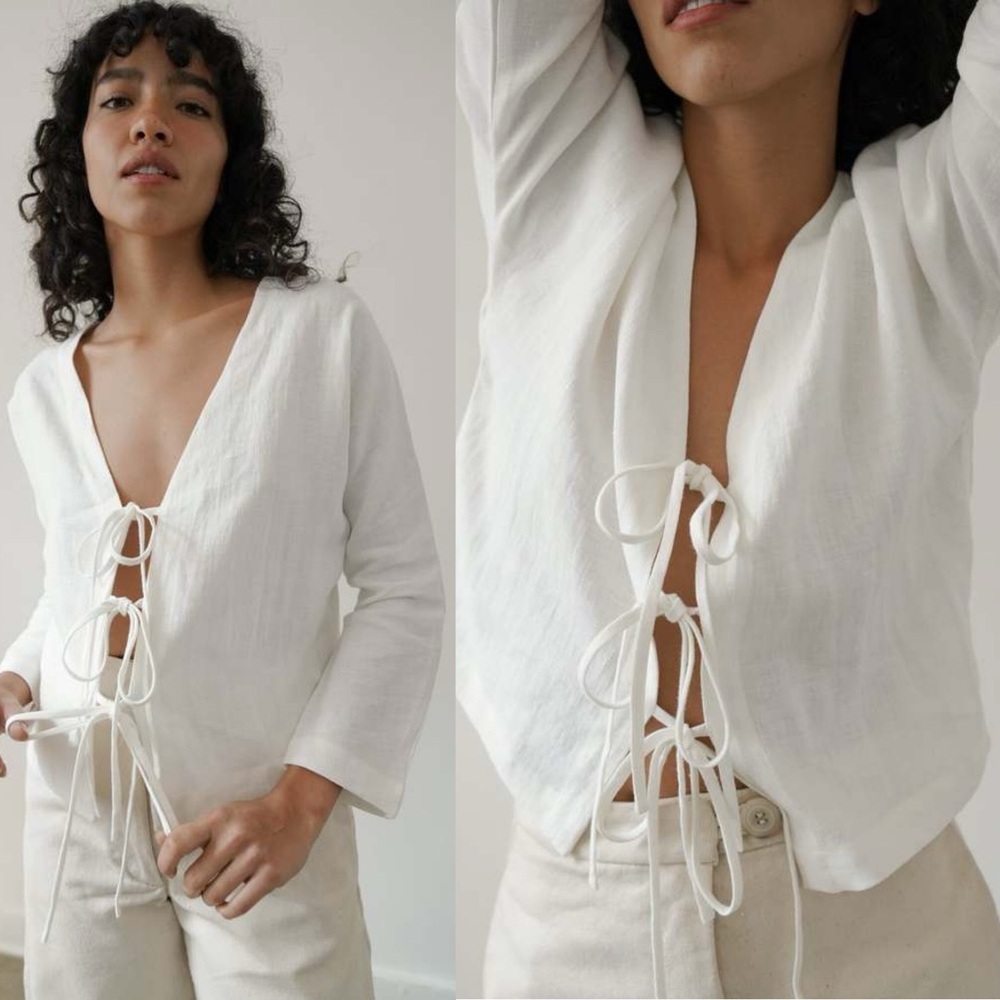 Zii Ropa White Linen Open Front Vera String Top - image 3